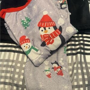 Penguin and Snowman Kids Pajamas - Red and Gray! 6-8